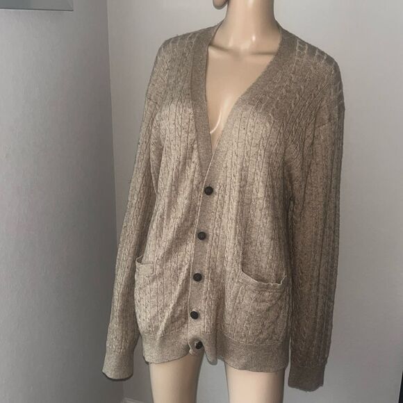 Kallspin tan wool blend button up cardigan w/ pockets - Picture 1 of 9